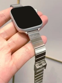 1 pieza Correa de reloj de acero inoxidable con textura de bambú, compatible con Apple Watch - Plateado - Ver 6