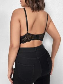 Plus Floral Lace Underwire Bra - Black - View 2