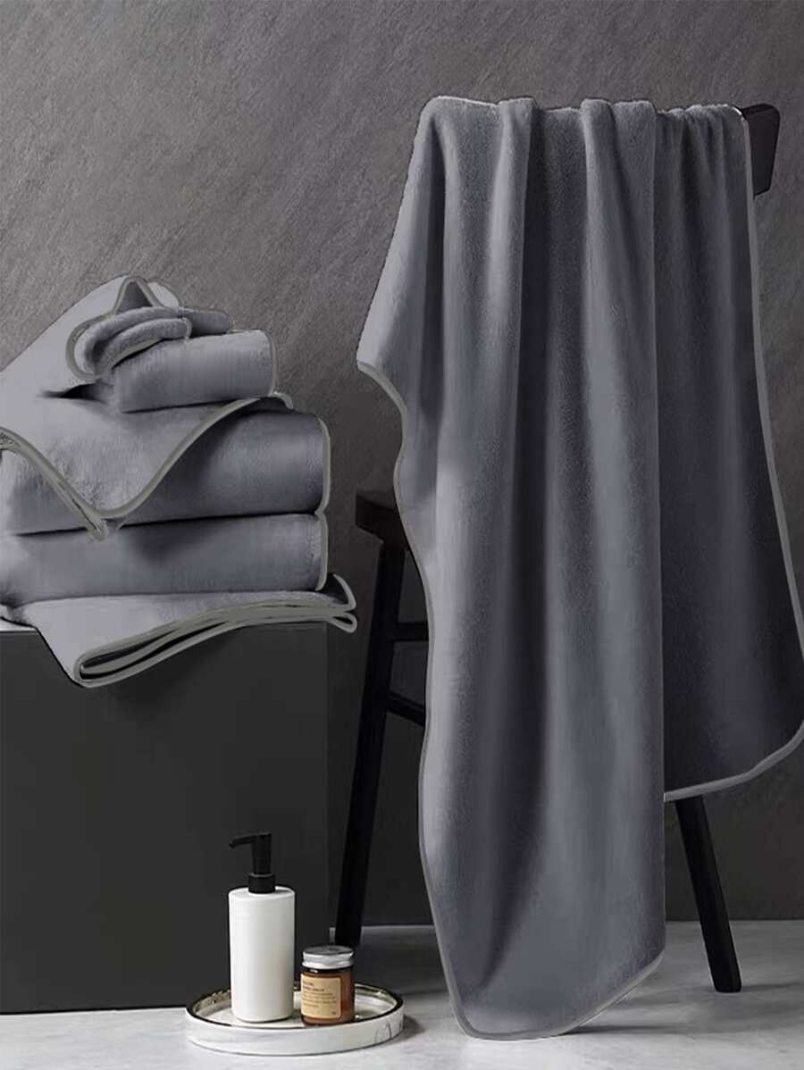 1pc Contrast Binding Bath Towel Shower Towels For Beauty Salon, Hotel Sports,Home Essentials, Towel, Skin Care Bath Towel Sheet - Grey - View 1