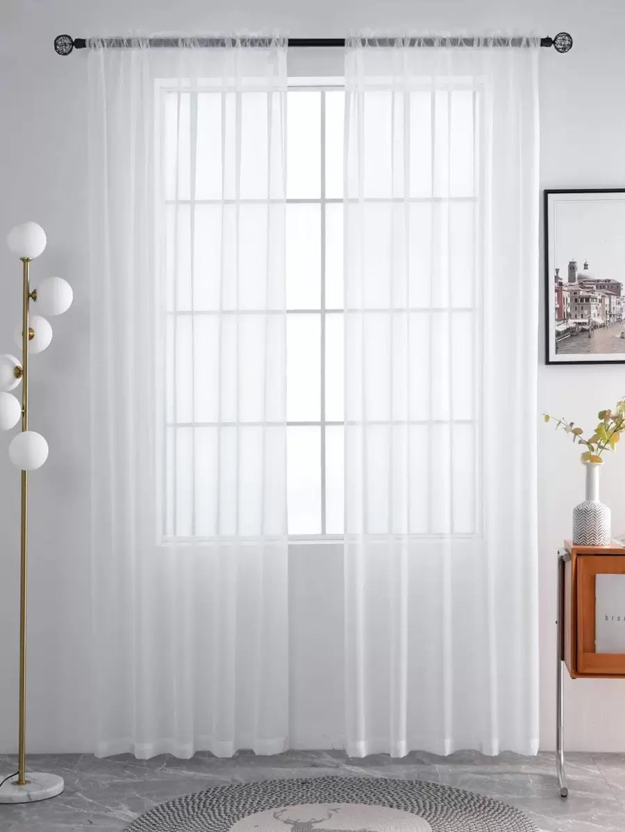 Rèm Sheer một tấm chắc chắn, Vải trắng đơn giản Lọc ánh sáng Rèm Sheer riêng tư cho phòng khách và phòng ngủ - trắng - Xem 1