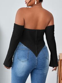 SHEIN SXY áo nữ kích thước lớn Bất đối xứng Chia màu trơn Gợi cảm - màu đen - Xem 2