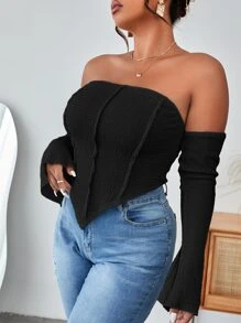 SHEIN SXY áo nữ kích thước lớn Bất đối xứng Chia màu trơn Gợi cảm - màu đen - Xem 4