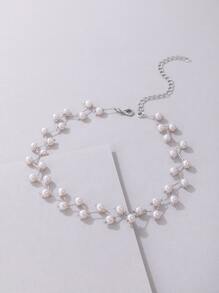 imoli Random Faux Pearl Decor Necklace - Silver - View 3
