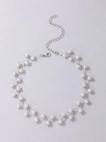 imoli Random Faux Pearl Decor Necklace - Silver - View 4