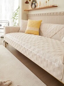 1入組刺繡細節沙發巾 - 米色 - 查看 3