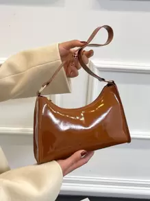 極簡風格人造漆皮法棍包