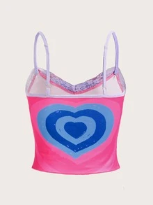 The Powerpuff Girls | ROMWE Cartoon Graphic Contrast Lace Cami Top - Pink - View 2