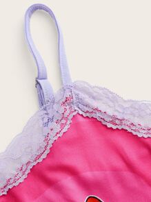 The Powerpuff Girls | ROMWE Cartoon Graphic Contrast Lace Cami Top - Pink - View 3