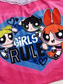 The Powerpuff Girls | ROMWE Cartoon Graphic Contrast Lace Cami Top - Pink - View 4