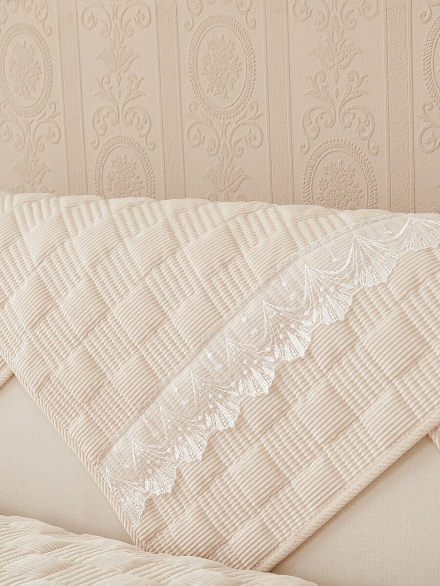 1pc Embroidery Detail Sofa Towel - Beige - View 1
