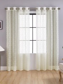 Floral Pattern Single Panel Sheer Curtain - Beige - View 1