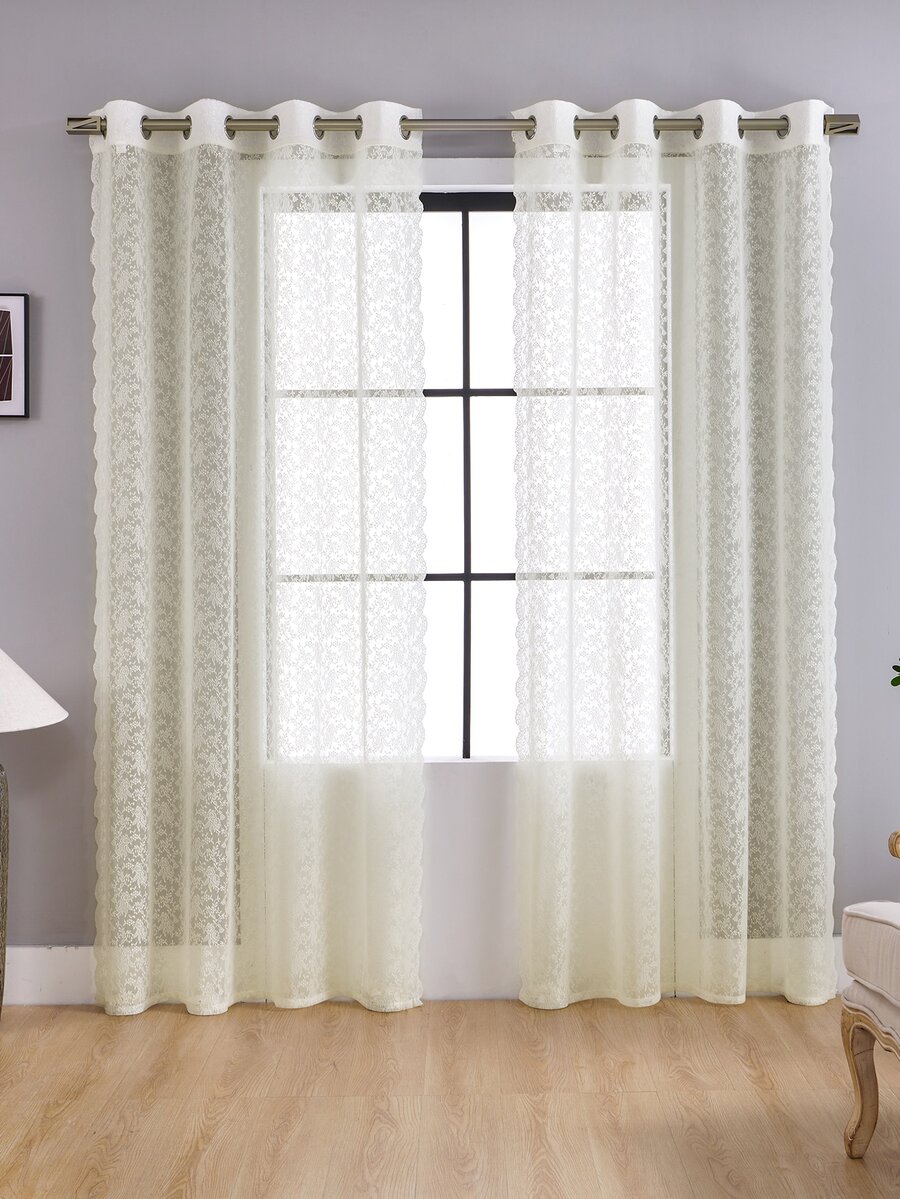 Floral Pattern Single Panel Sheer Curtain - Beige - View 1