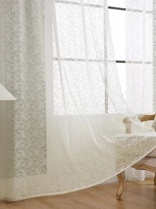 Floral Pattern Single Panel Sheer Curtain - Beige - View 3