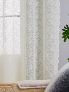 Floral Pattern Single Panel Sheer Curtain - Beige - View 5