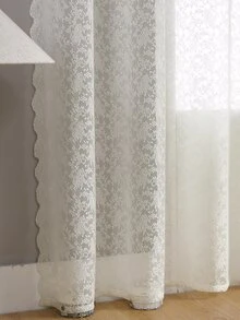 Floral Pattern Single Panel Sheer Curtain - Beige - View 7