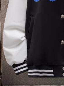 SHEIN Boys 1pc Letter Graphic Striped Trim Colourblock Varsity Jacket - Black and White - View 6