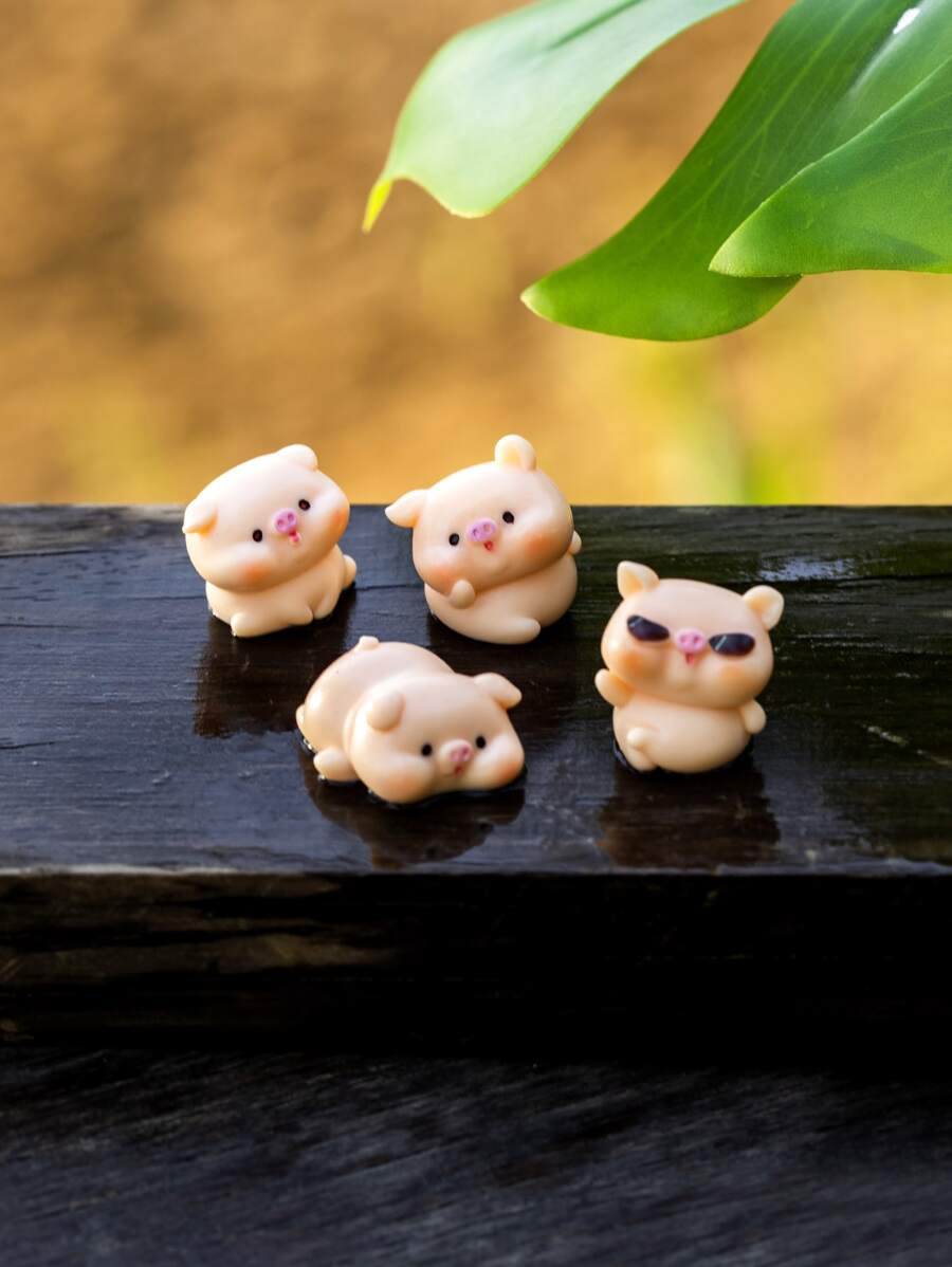 4入組豬設計裝飾工藝 - 薑色 - 查看 1