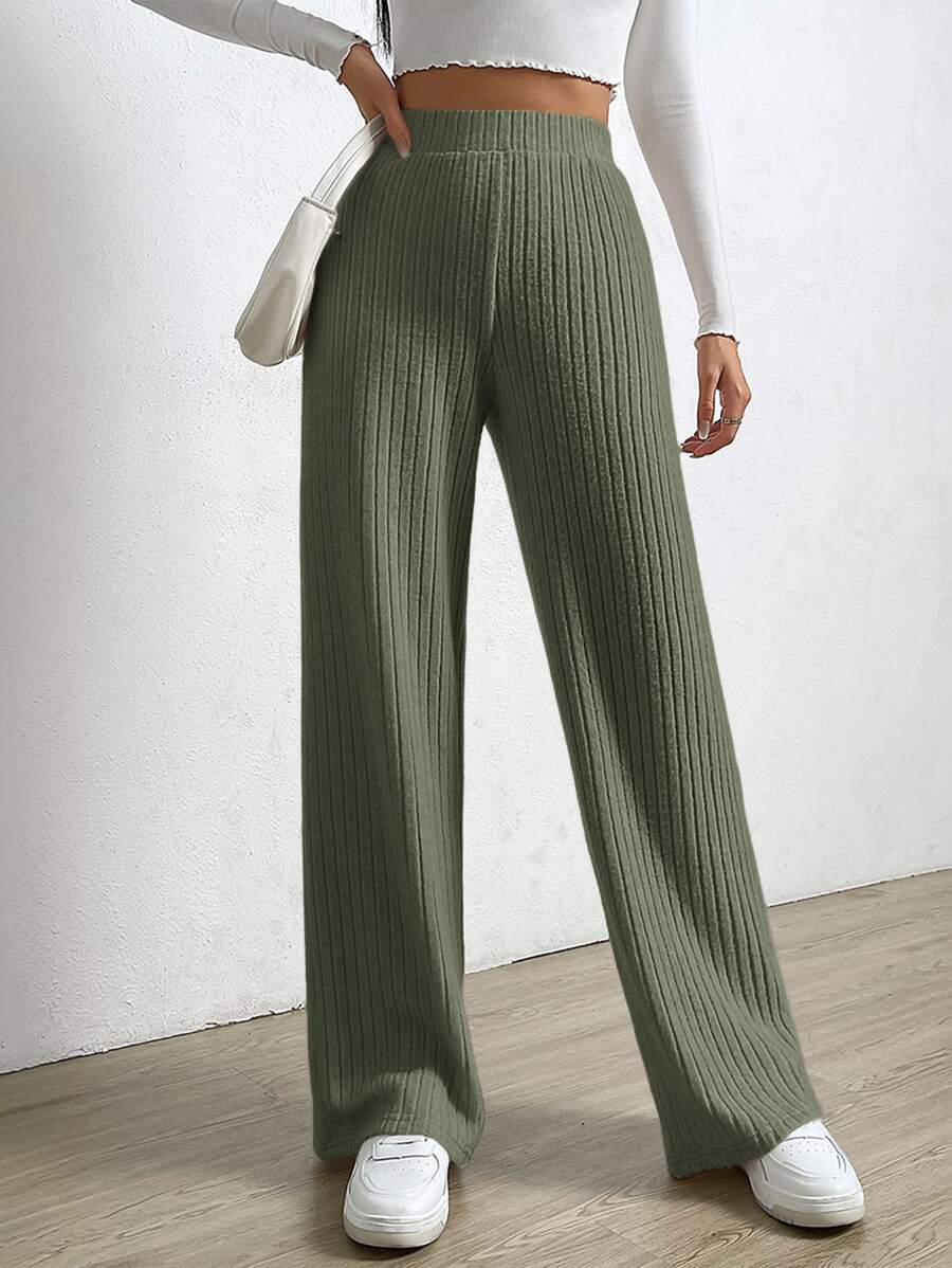 SHEIN EZwear Pantalones de pierna ancha de cintura elástica - Verde - Ver 1