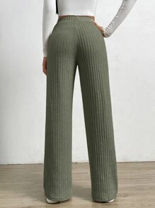 SHEIN EZwear Pantalones de pierna ancha de cintura elástica - Verde - Ver 2