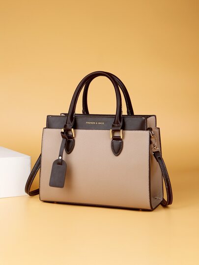 Old Moeny, Lightweight,Business Casual Letter Graphic Color Block Top Handle Bag For Teen Girls Women College Students,Rookies & White-Collar Workers Perfect For Office,College,Work ,Business,Commute,Outdoors, Travel, Outings, Eye-Catching Work Bags For Women, Bag For Women Elegant, Luxury