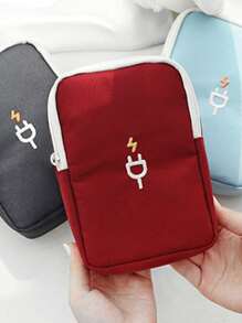 1pc Data Line Travel Bag, Portable Polyester Data Cable Storage Bag, For Travel - Multicolor - View 5