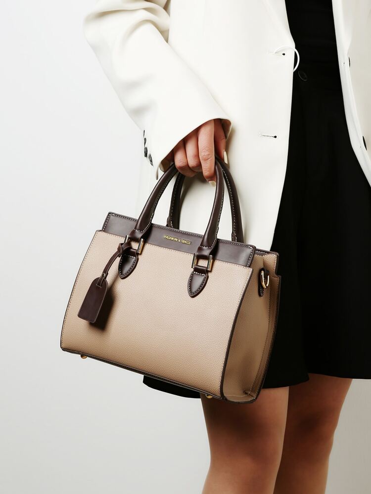 Old Moeny, Lightweight,Business Casual Letter Graphic Color Block Top Handle Bag For Teen Girls Women College Students,Rookies & White-Collar Workers Perfect For Office,College,Work ,Business,Commute,Outdoors, Travel, Outings, Eye-Catching Work Bags For Women, Bag For Women Elegant, Luxury