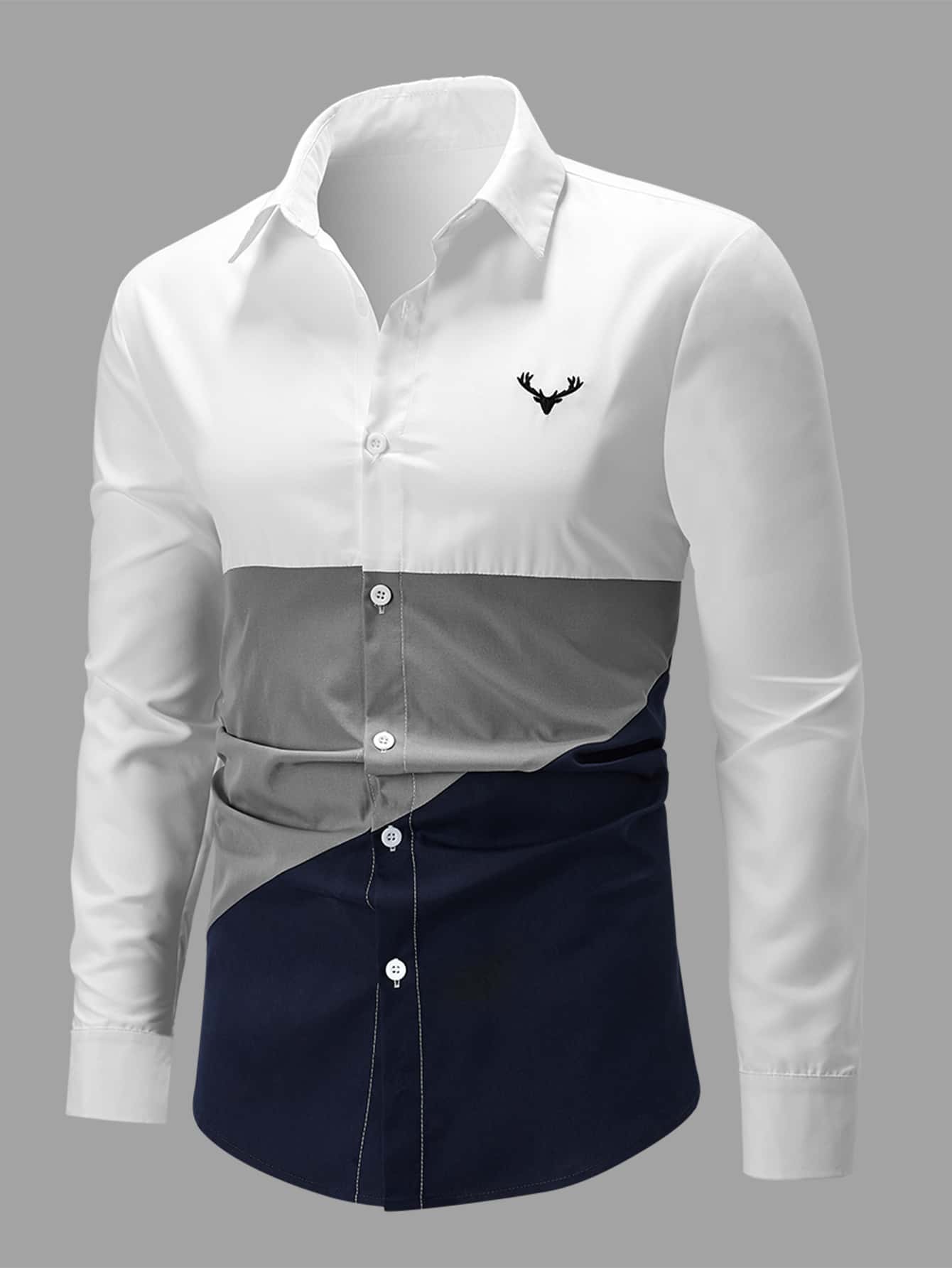 Manfinity Mode Men Colour Block Elk Embroidery Shirt - Multicolor - View 1