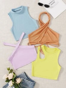 SHEIN Unity 4pcs Rib-knit Top - Multicolor - View 1