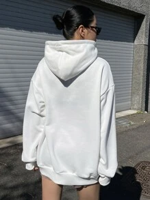 DAZY 字母圖形下垂肩束繩連帽衛衣 - 白色 - 查看 8