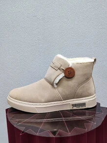 Hombres Botas de nieve con diseño de botón - Beis - Ver 1
