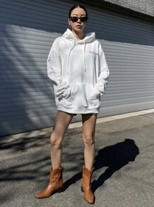 DAZY 字母圖形下垂肩束繩連帽衛衣 - 白色 - 查看 4