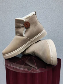 Hombres Botas de nieve con diseño de botón - Beis - Ver 3