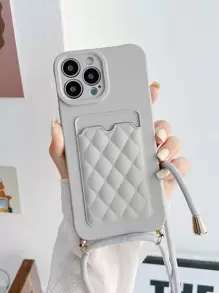 素色手機殼帶插卡槽和手機掛繩 - 灰色 - 查看 1