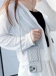 素色手機殼帶插卡槽和手機掛繩 - 灰色 - 查看 2