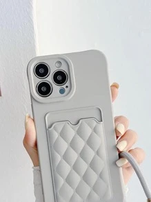 素色手機殼帶插卡槽和手機掛繩 - 灰色 - 查看 3