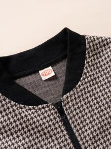 Cazadora Bomber Y Pantalones Para Niña Joven Con Patrón De Pata De Gallo Y Adornos De Volantes - Caqui - Ver 7