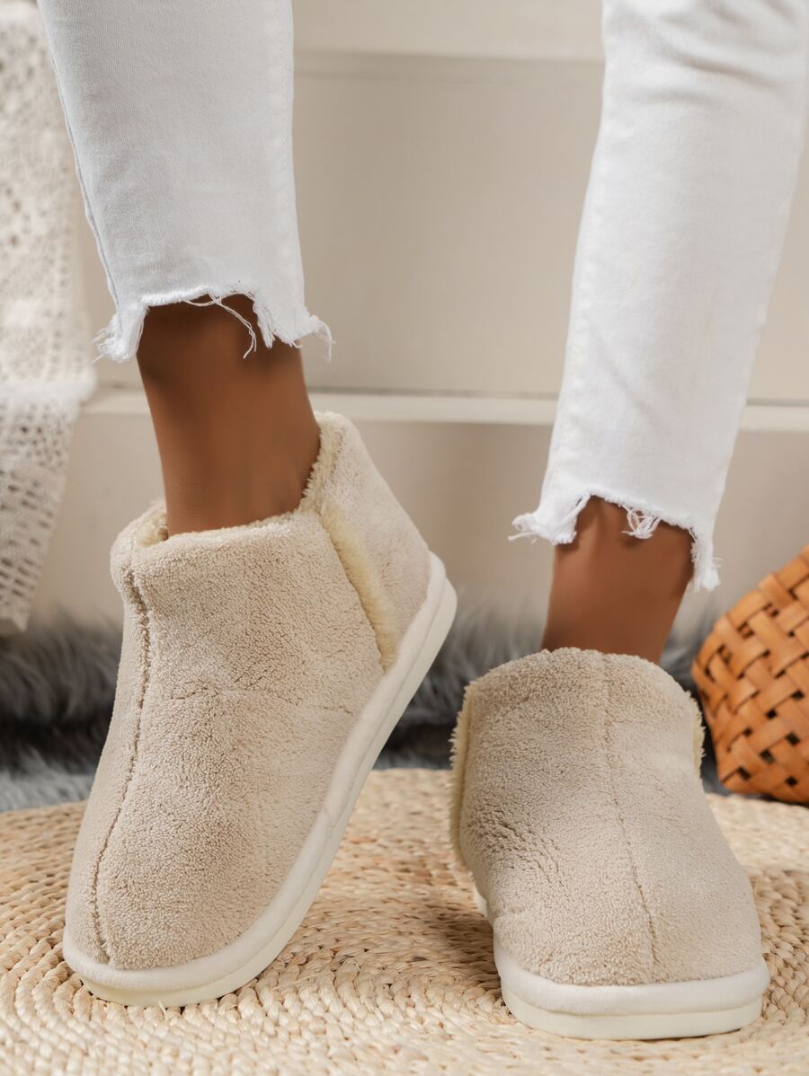 Minimalist Fluffy Slipper Boots - Apricot - View 1