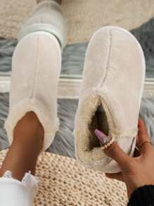 Minimalist Fluffy Slipper Boots - Apricot - View 4