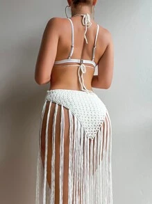 Elenzga 鏤空流蘇下擺罩衫不附內衣