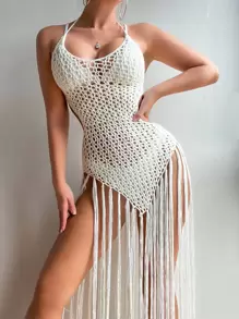 Elenzga 鏤空流蘇下擺罩衫不附內衣