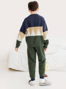 Boys Colourblock Drop Shoulder Teddy Top & Trousers Lounge Set - Multicolor - View 2