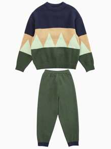 Boys Colourblock Drop Shoulder Teddy Top & Trousers Lounge Set - Multicolor - View 3