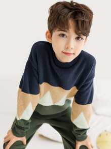 Boys Colourblock Drop Shoulder Teddy Top & Trousers Lounge Set - Multicolor - View 4