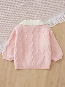 Bebé Cárdigan de cuello en contraste con botón - Rosa - Ver 2