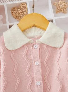 Bebé Cárdigan de cuello en contraste con botón - Rosa - Ver 3
