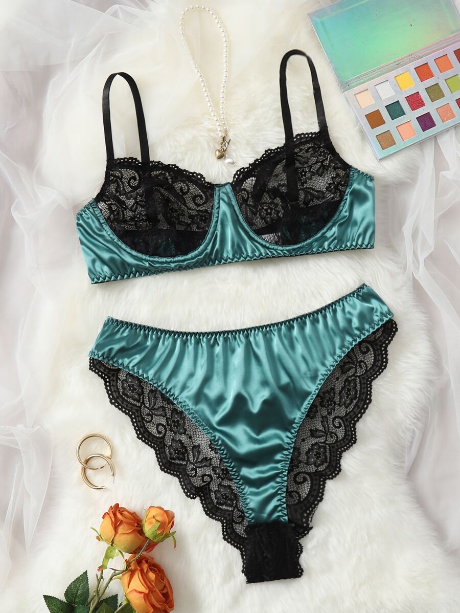 Áo Lót Gọi cảm Kích Thước Lớn Tương phản ren Khối Màu - Nhiều màu - Xem 1