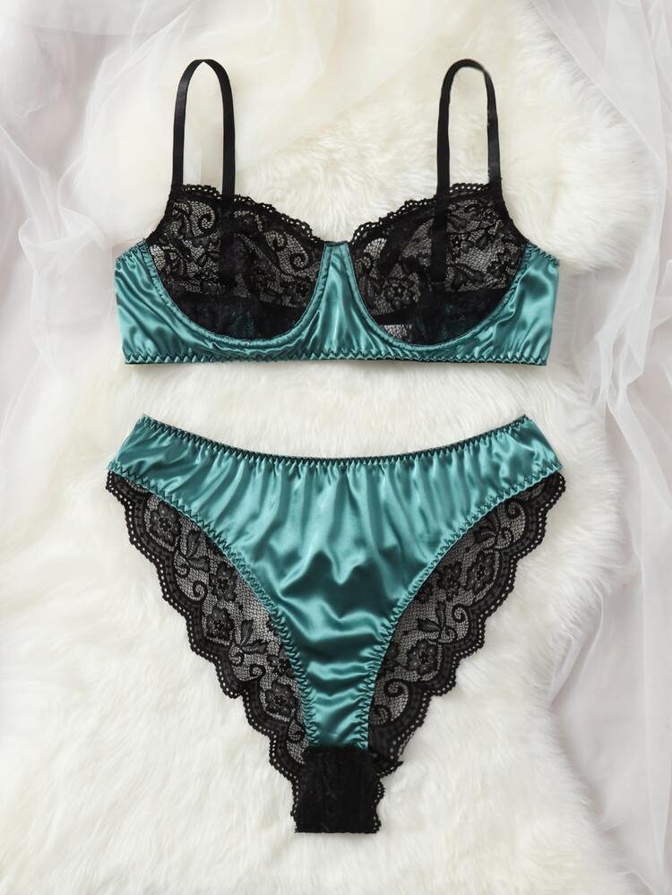 Áo Lót Gọi cảm Kích Thước Lớn Tương phản ren Khối Màu - Nhiều màu - Xem 3