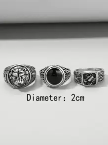 時尚流行3件套男士獅子和蝎子裝飾戒指合金，適合度假和時尚外觀 - 復古銀色 - 查看 2
