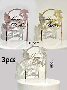 3pcs Leaf Decor Birthday Cake Topper - Multicolor - View 4