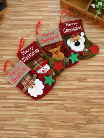 4pcs Elk & Snowman Decor Christmas Stocking Hanging Decoration